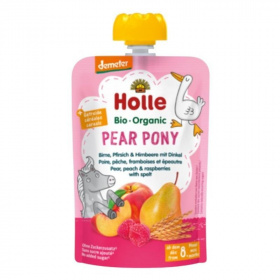 Holle bio gyümölcspüré, pear pony - körte, őszibarack, málna ,tönköly 100g