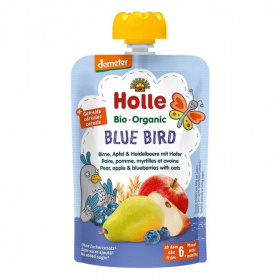 Holle bio gyümölcspüré, blue bird - körte, alma, áfonya zab 100g