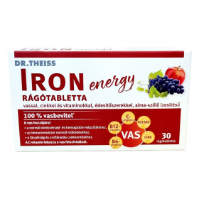 Dr.Theiss iron energy rágótabletta vassal, cinkkel és vitaminokkal alma-szőlő ízben 30db